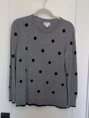 Market & Spruce Gray Crewneck Sweater with Black Polka Dots
